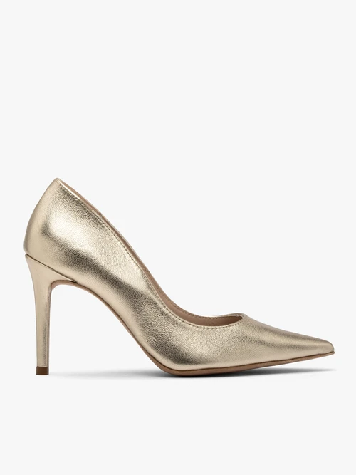 Złote czółenka na wysokiej szpilce