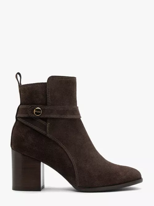 Brązowe botki welurowe na słupku