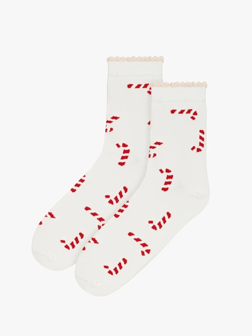 Białe skarpetki unisex w świąteczne cukrowe laski