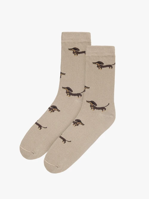 Beżowe skarpety bawełniane z ozdobnym printem