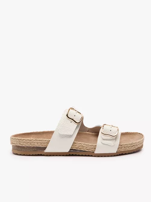 Kremowe klapki z dwoma paskami