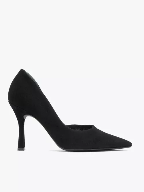 Czarne welurowe czółenka na obcasie flare