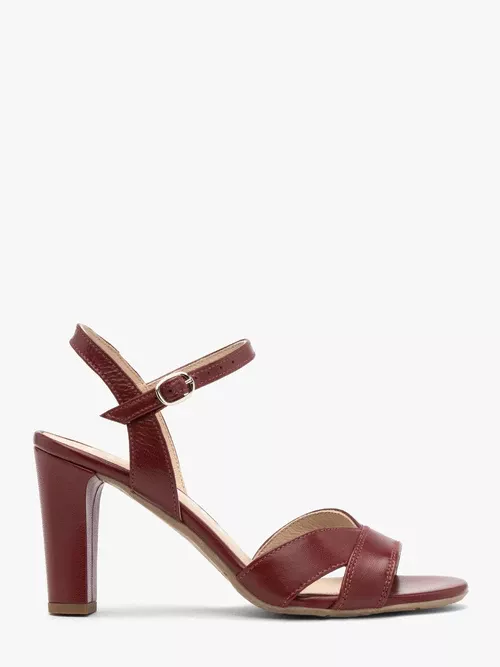 Bordowe sandały damskie na grubej szpilce