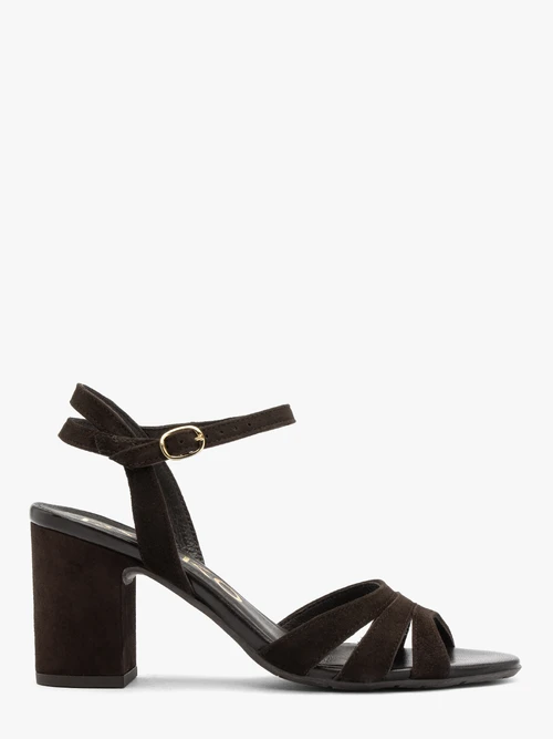 Ciemnobrązowe sandały damskie na obcasie