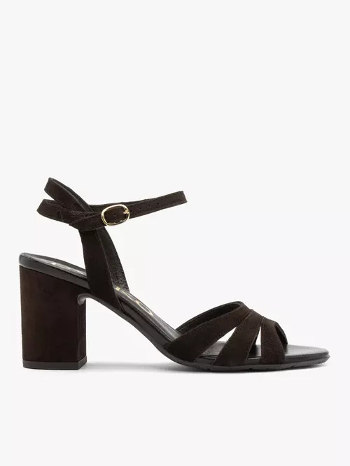 Ciemnobrązowe sandały damskie na obcasie