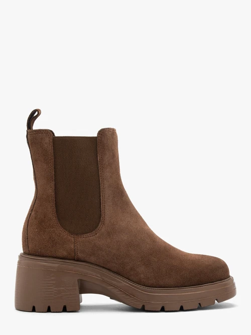 Welurowe brązowe sztyblety damskie na masywnym spodzie