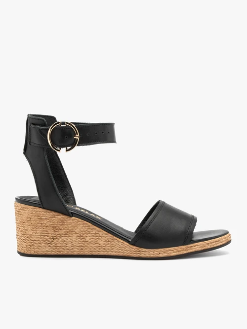 Czarne sandały damskie na sznurkowym obcasie