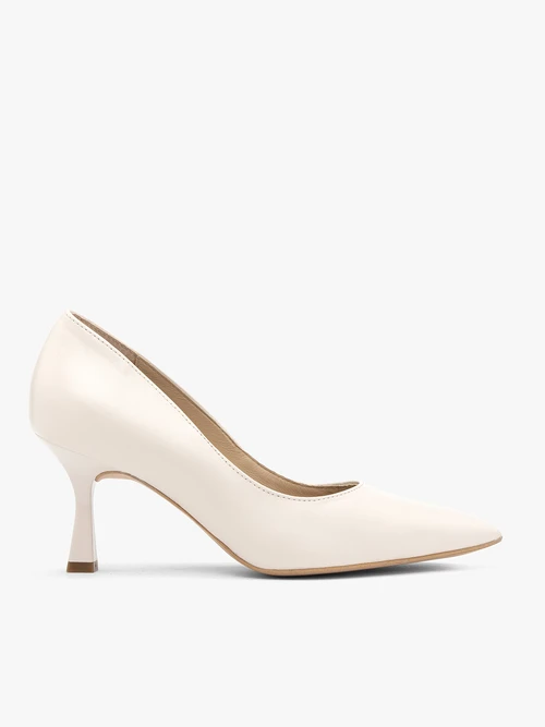 Kremowe ślubne czółenka z obcasem flare