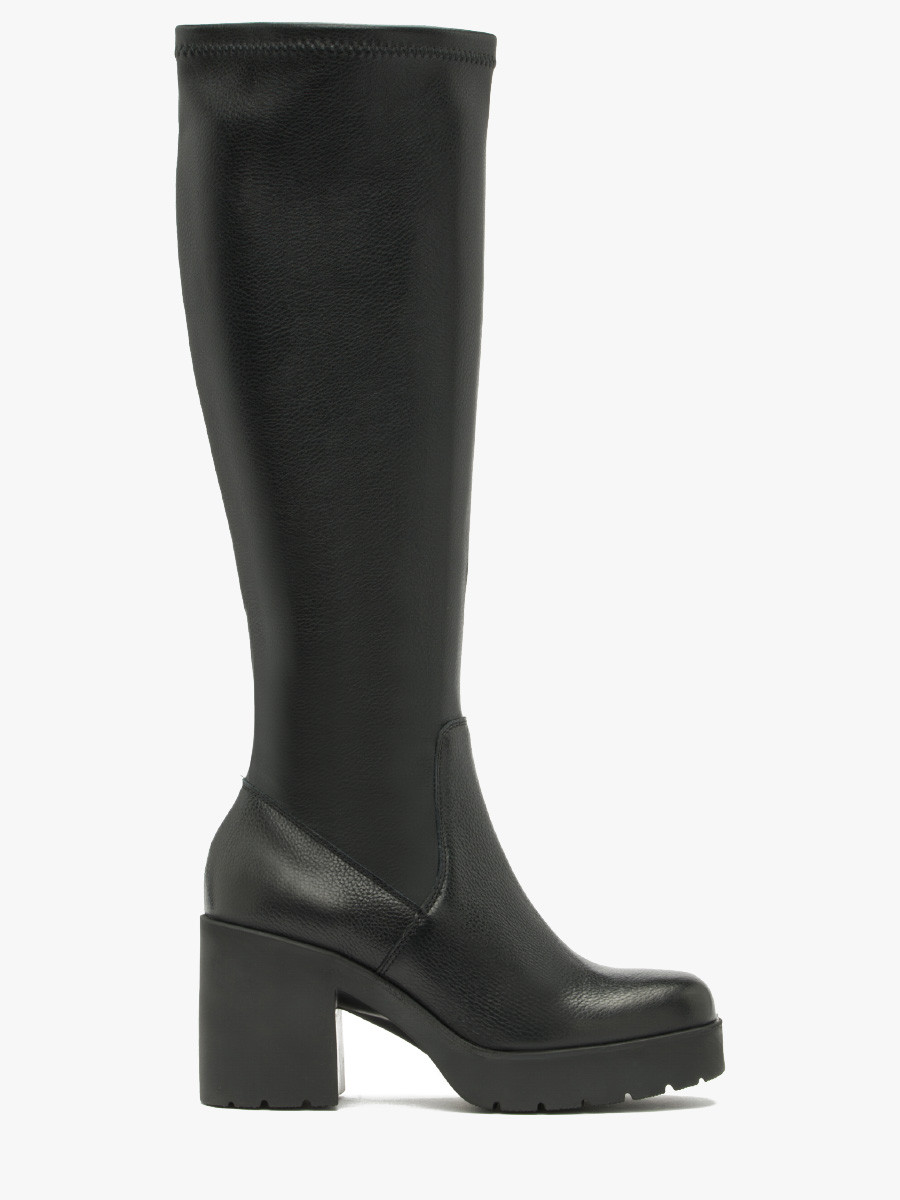 Czarne kozaki z elastyczną szeroką cholewką JOANNA