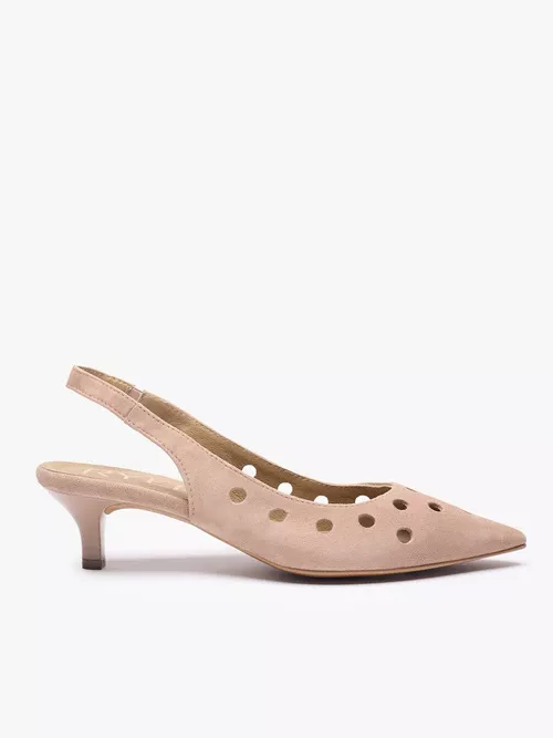 Brudnoróżowe wycinane czółenka bez pięty slingback