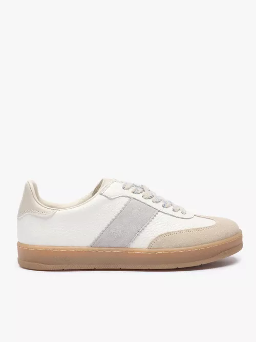 Kremowe sneakersy z szarym paskiem