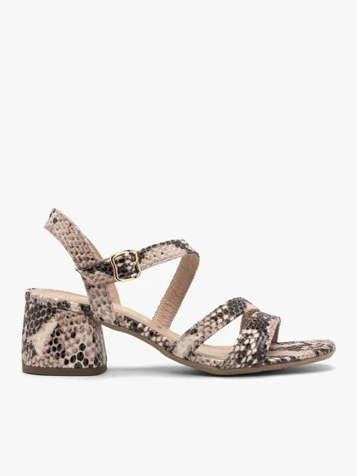 Sandały damskie na obcasie we wzór węża