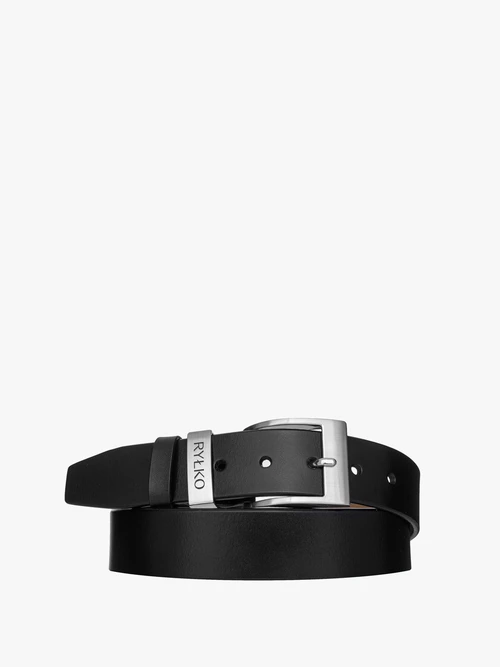 Czarny pasek męski z logotypem na klamrze