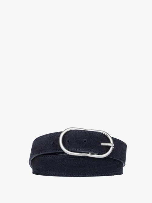 Czarny welurowy pasek damski ze srebrną klamrą