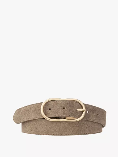 Ciemnobeżowy welurowy pasek damski ze złotą klamrą