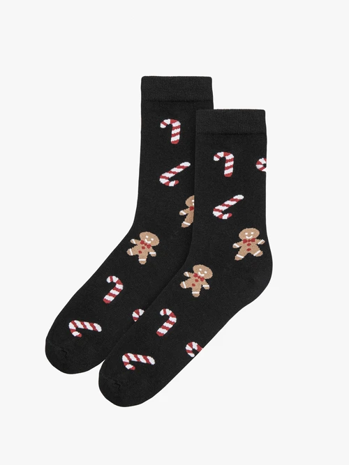 Czarne skarpety bawełniane w świąteczny print