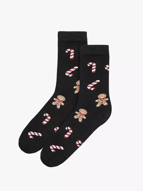 Czarne skarpety bawełniane w świąteczny print
