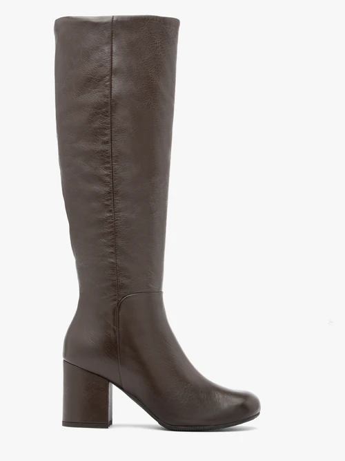 Ciemnobrązowe kozaki ze skóry licowej