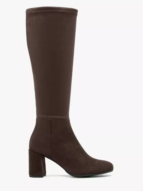 Ciemnobrązowe kozaki z szeroką elastyczną cholewką