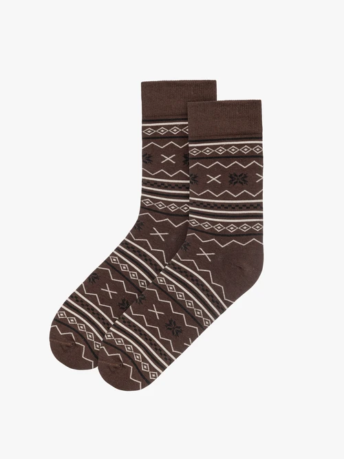 Brązowe bawełniane skarpety męskie w dekoracyjny print