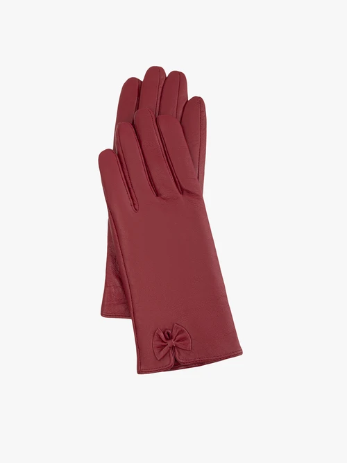 Bordowe rękawiczki ze skóry licowej