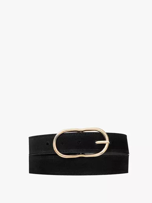 Czarny welurowy pasek damski ze złotą klamrą