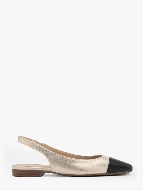Platynowe baleriny typu slingback z czarnym noskiem
