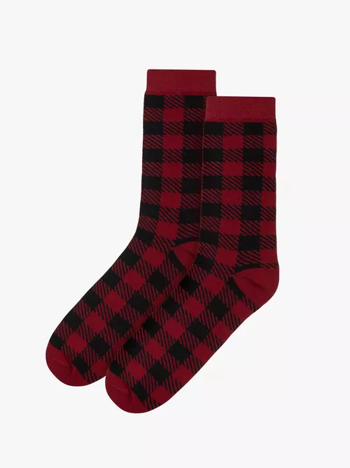 Bordowo-czarne skarpetki świąteczne unisex w kratę
