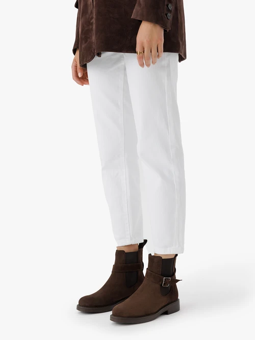 Brązowe ocieplane sztyblety ze skóry welurowej