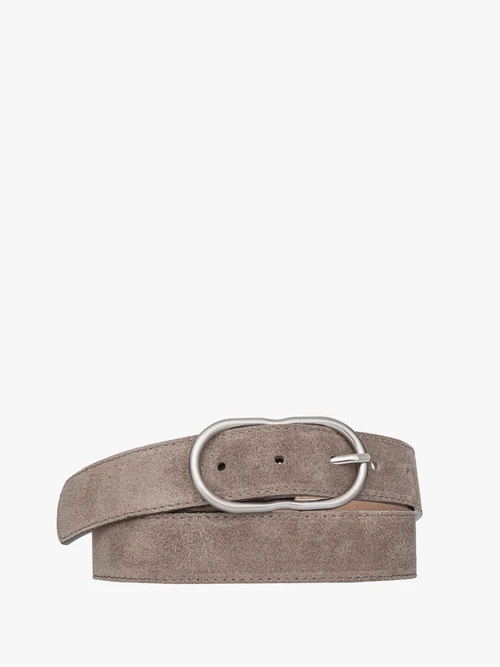 Beżowy welurowy pasek damski ze srebrną klamrą