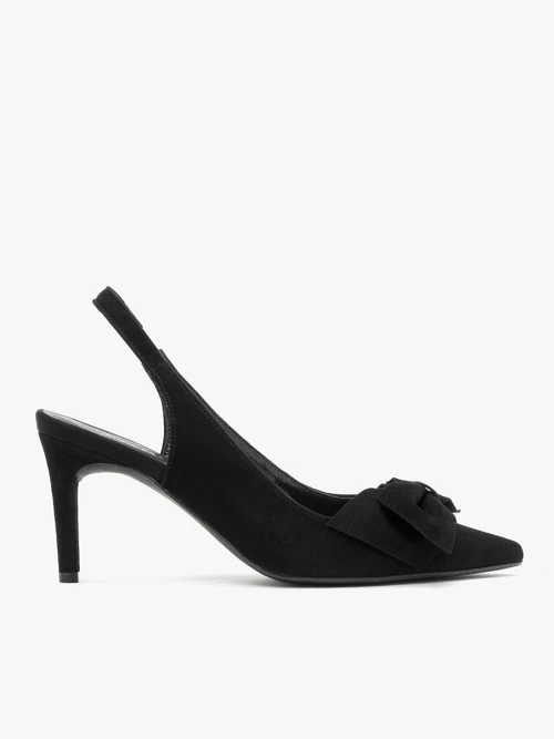 Welurowe czółenka typu slingback z kokardą