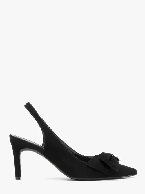 Welurowe czółenka typu slingback z kokardą