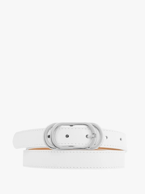 Biały pasek damski ze srebrną klamrą