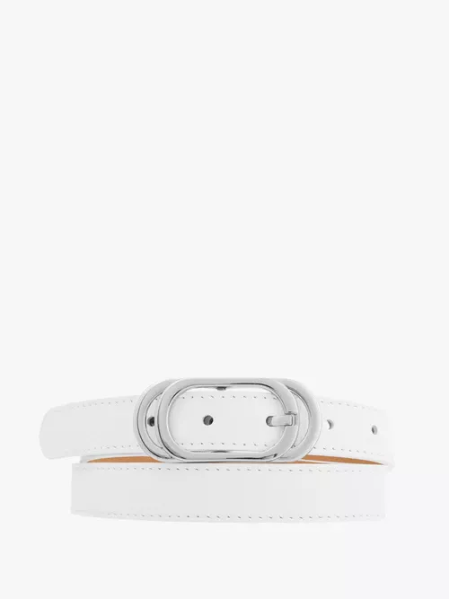 Biały pasek damski ze srebrną klamrą