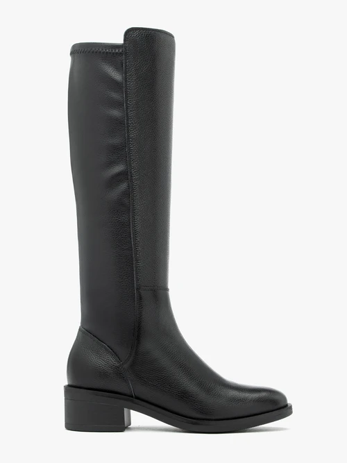 Czarne wyższe kozaki ze skóry licowej