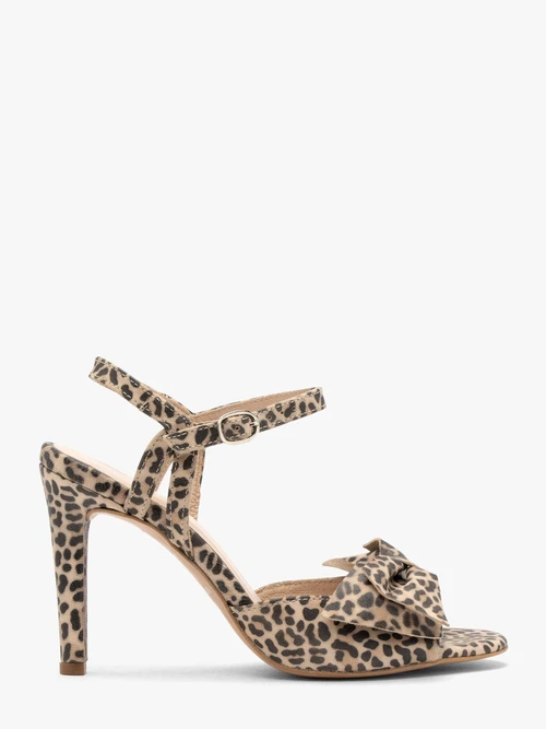 Sandały w panterkę z odpinaną kokardą