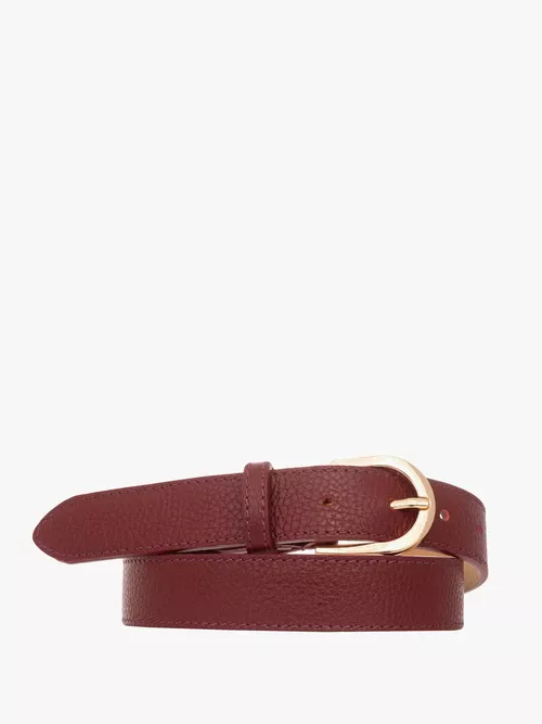 Bordowy pasek damski ze złotą klamrą