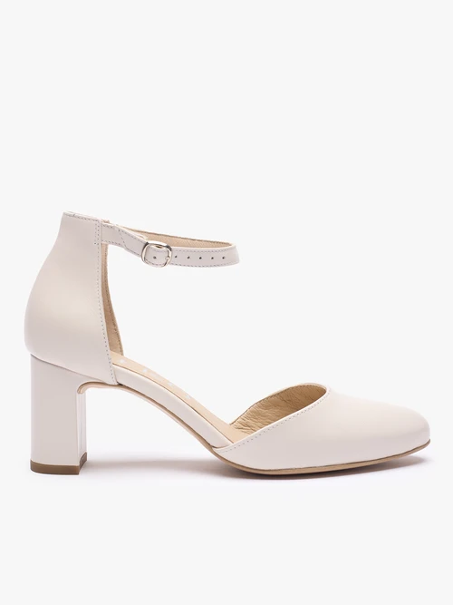 Kremowe ślubne czółenka ze skóry licowej