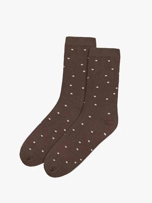 Brązowe skarpety damskie w kropki