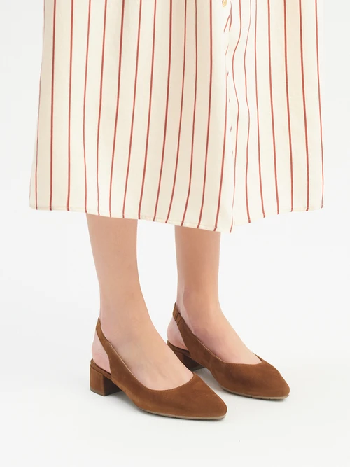 Brązowe czółenka slingback bez pięty