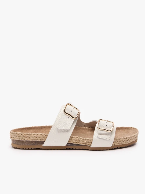 Kremowe klapki z dwoma paskami