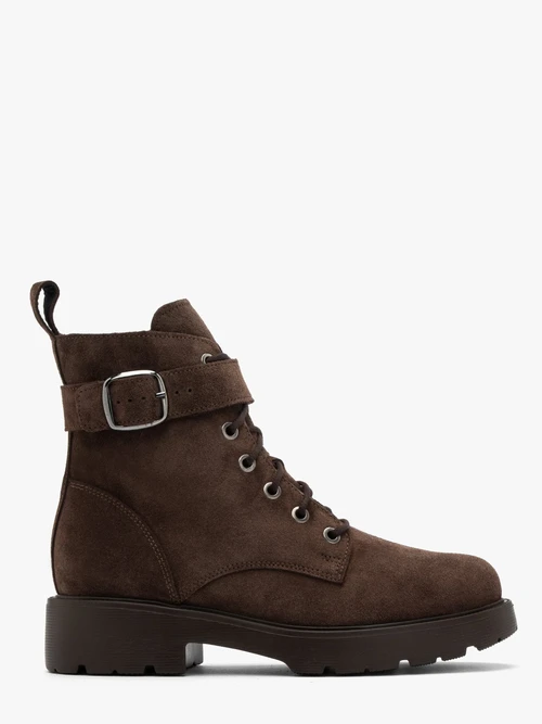 Brązowe trzewiki damskie z ozdobną sprzączką