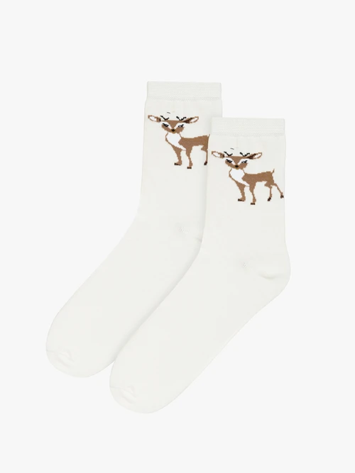 Białe damskie skarpetki za kostkę z sarenkami