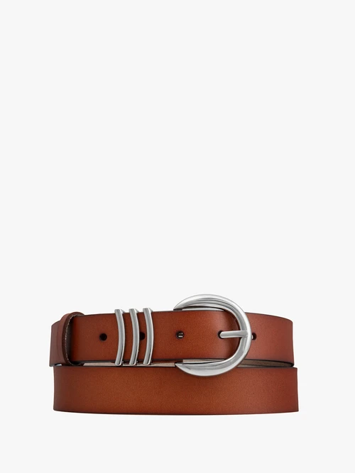 Rudy pasek ze skóry licowej