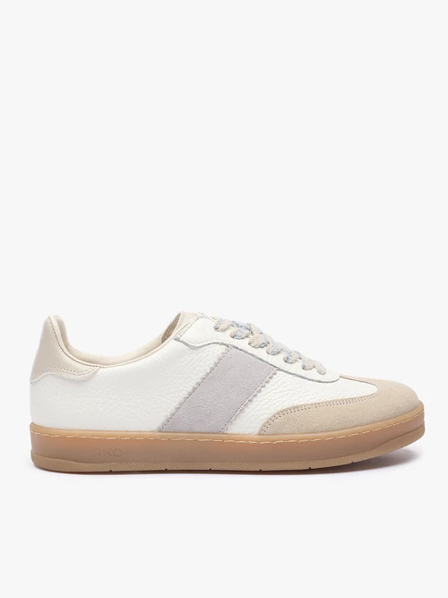 Kremowe sneakersy z szarym paskiem