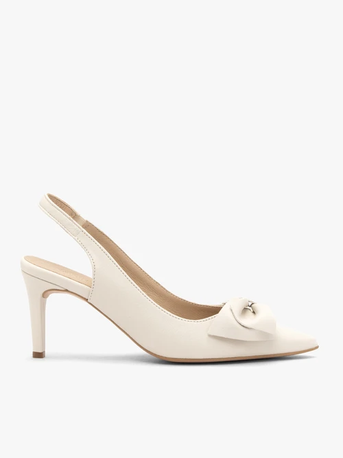 Kremowe czółenka damskie bez pięty slingback z kokardą