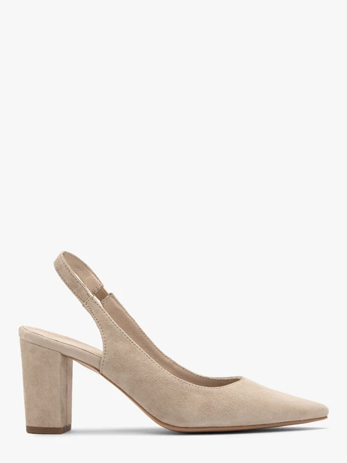 Beżowe czółenka na słupku z otwartą piętą