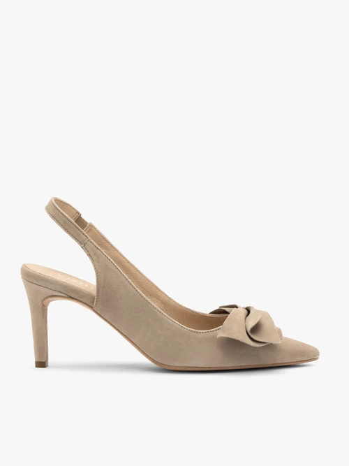 Beżowe czółenka slingback z kokardą