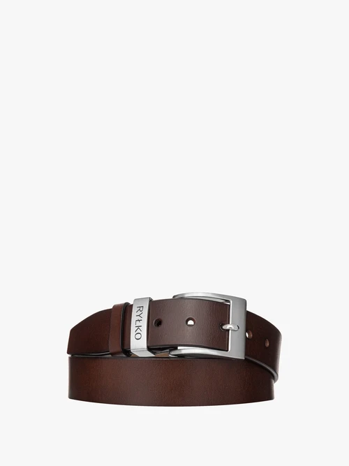Ciemnobrązowy pasek męski z logotypem na klamrze