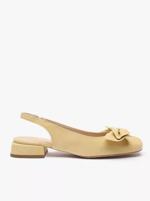 Jasnożółte czółenka slingback bez pięty z kokardką